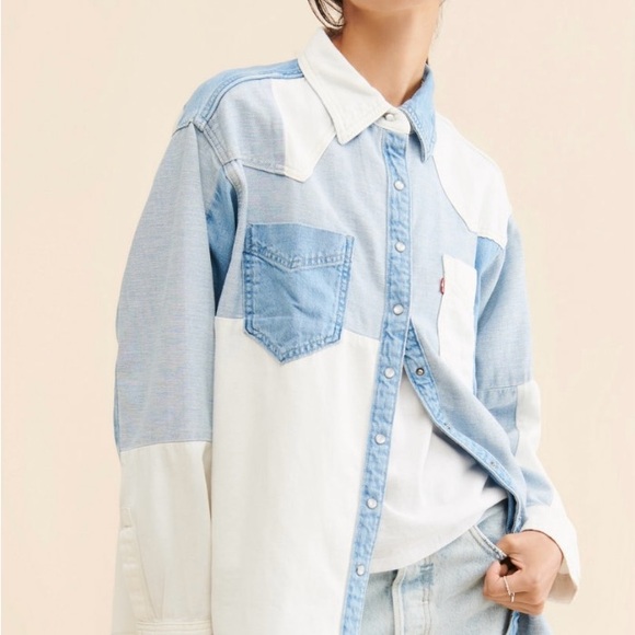 Levi's Donovan Western-Inspired Patchwork denim Shirt sz L - Picture 1 of 9